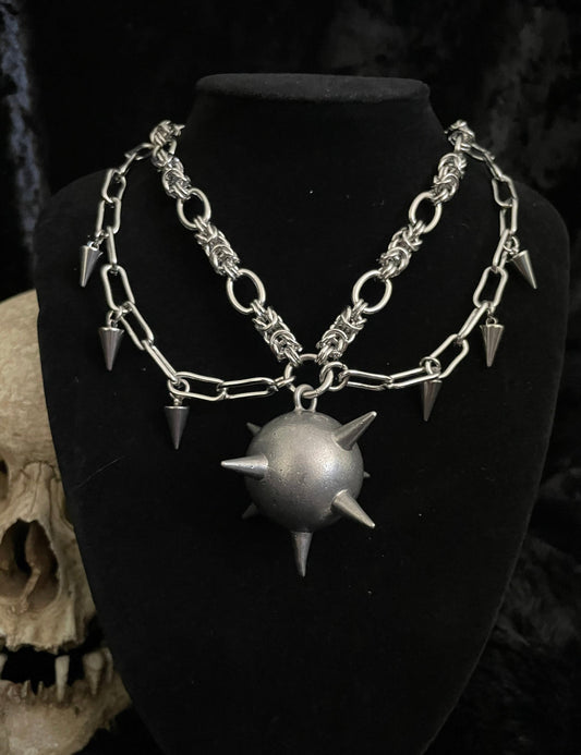 Chainmaille flail necklace, Spikey medieval chain
