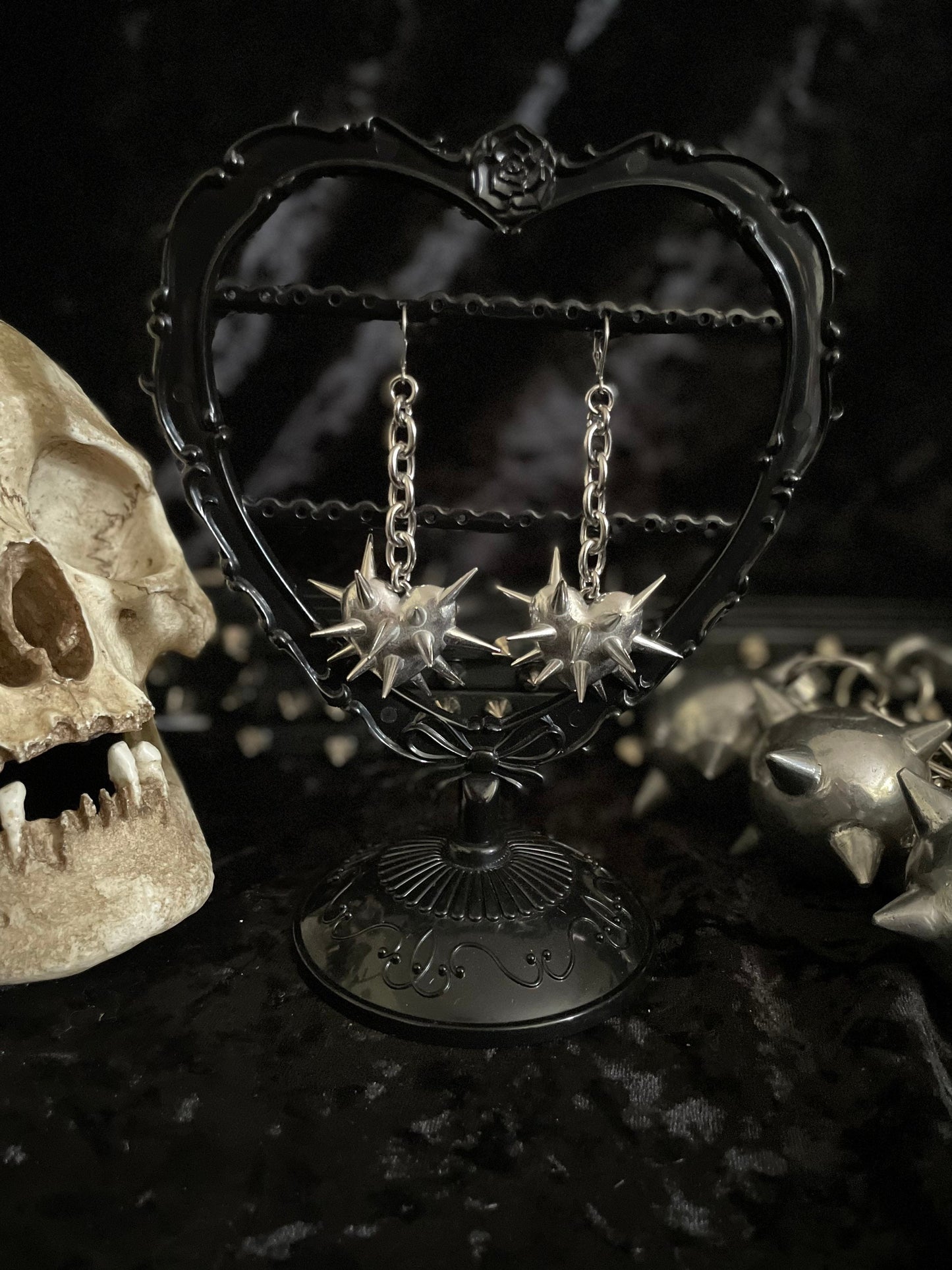 Heart flail, morning star earrings