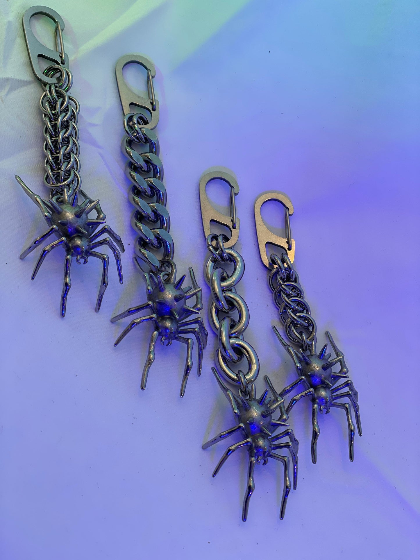 Spiked spider keychains