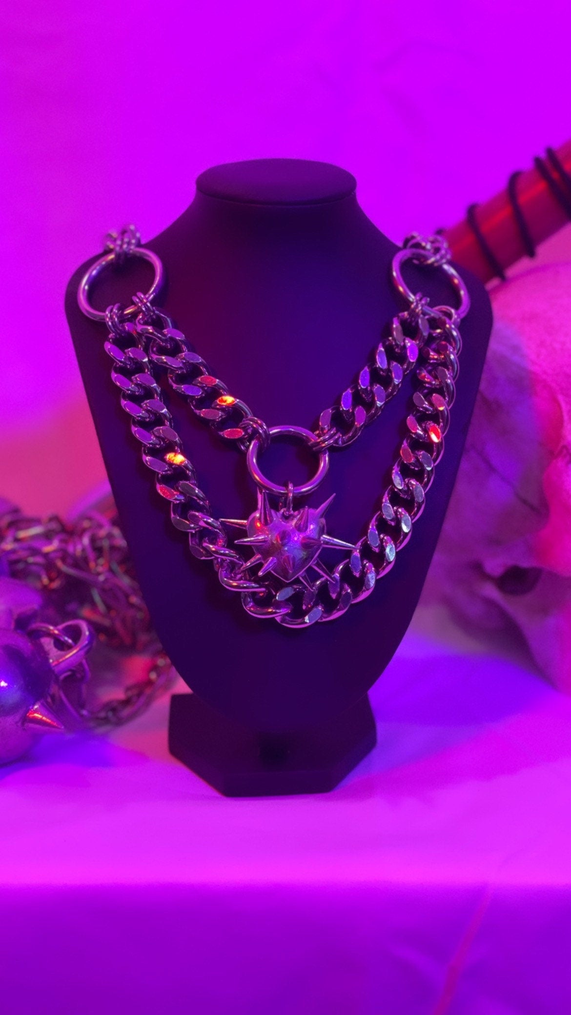 Cuban link heart flail necklace