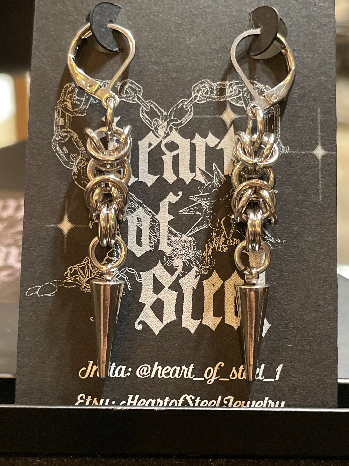 chainmaille heart/ spike earrings