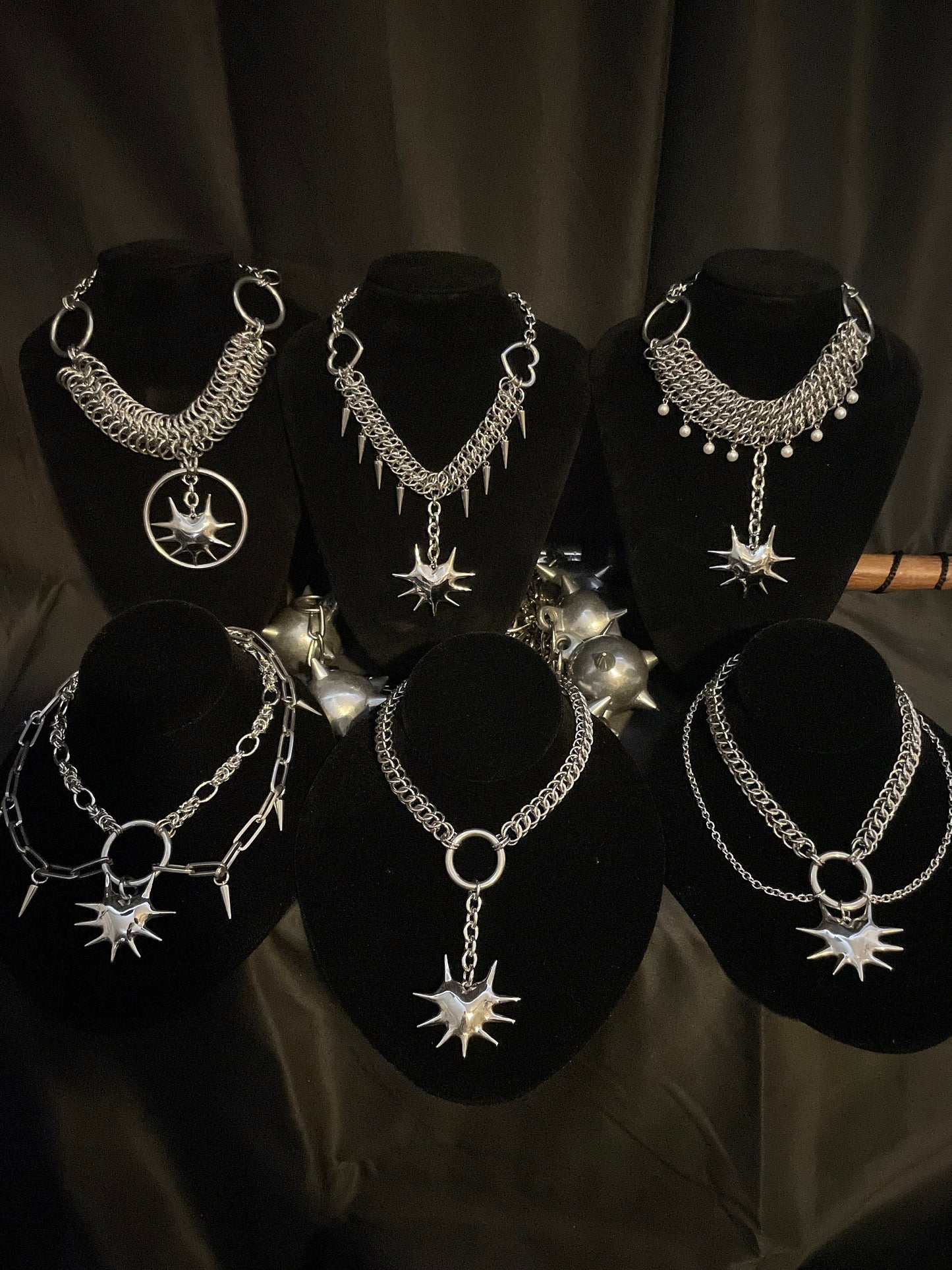 Spiked heart chainmaille necklace