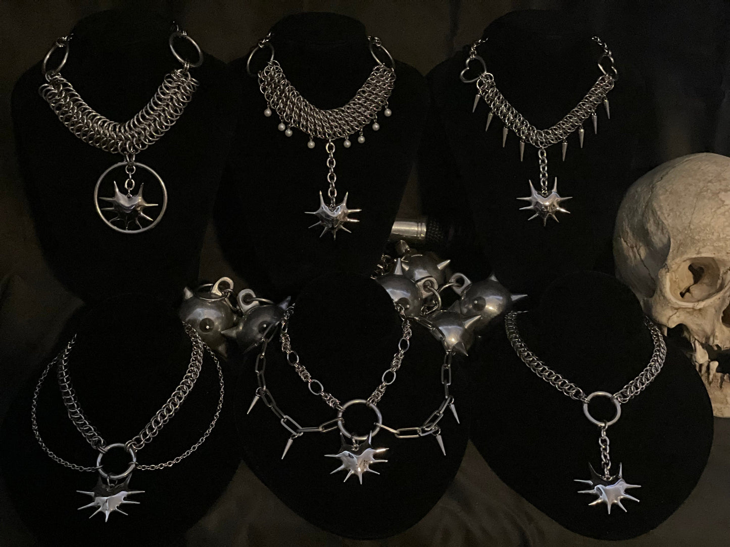 Spiked heart chainmaille necklace