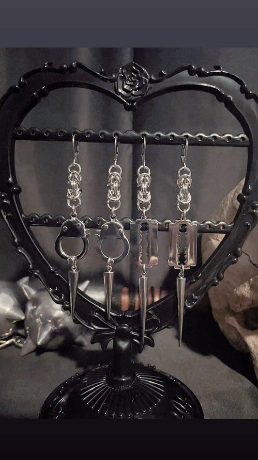 Spiked razor blade/ handcuff earrings