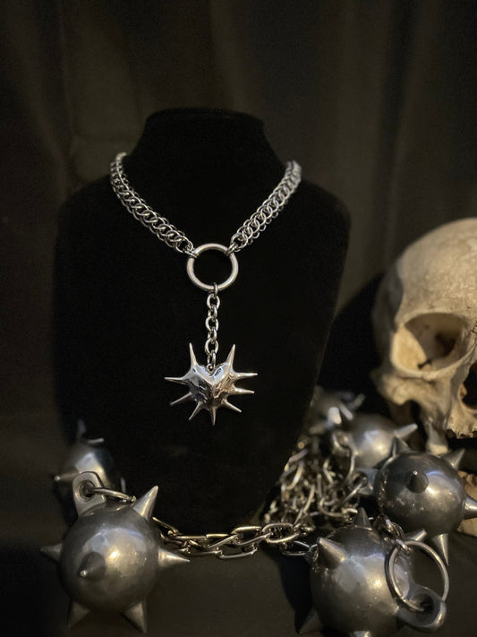 Spiked heart chainmaille necklace