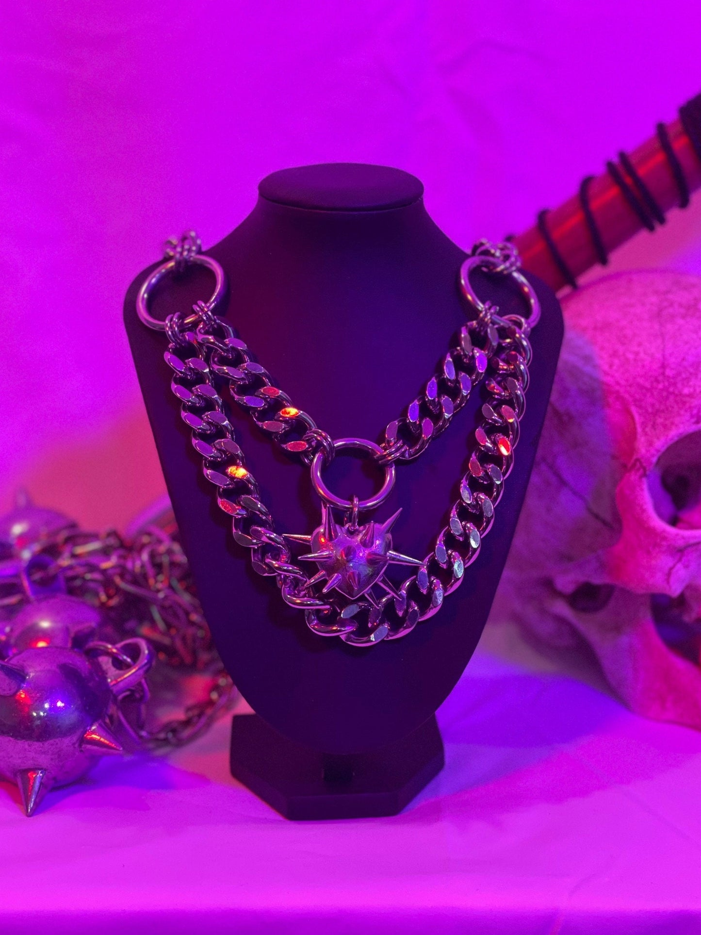 Cuban link heart flail necklace