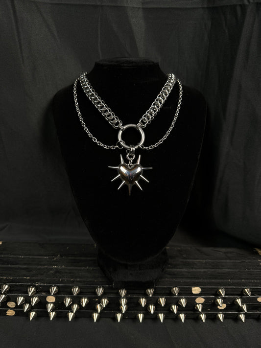 Spiked heart necklace, chainmaille