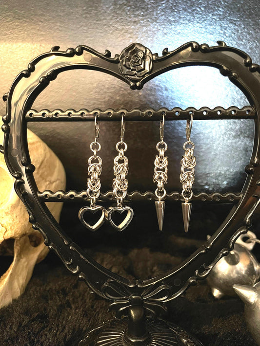 chainmaille heart/ spike earrings