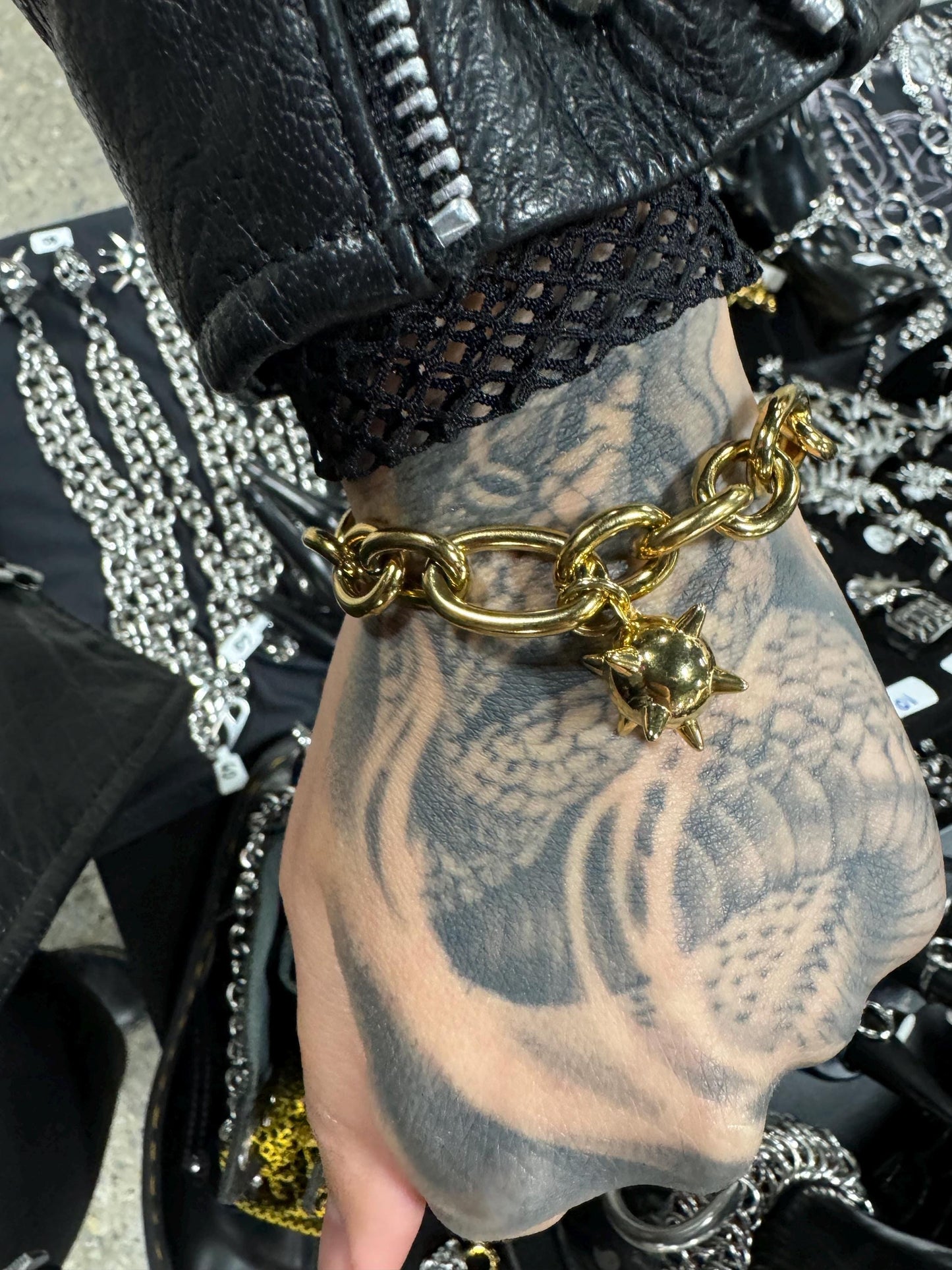 Chunky gold Flail/ Mace Bracelet
