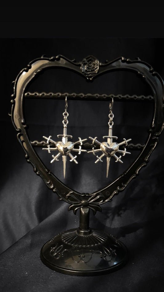 Dagger heart earrings