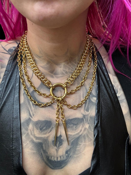 Gold Spiked bolo choker
