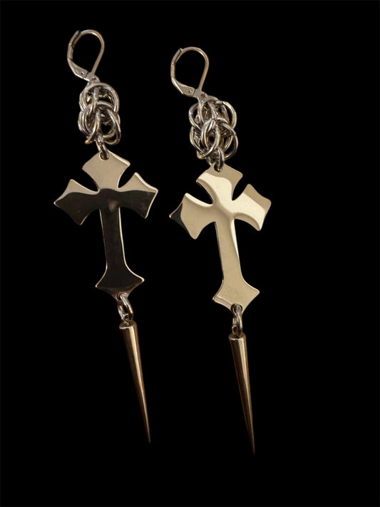 Spiked cross earrings