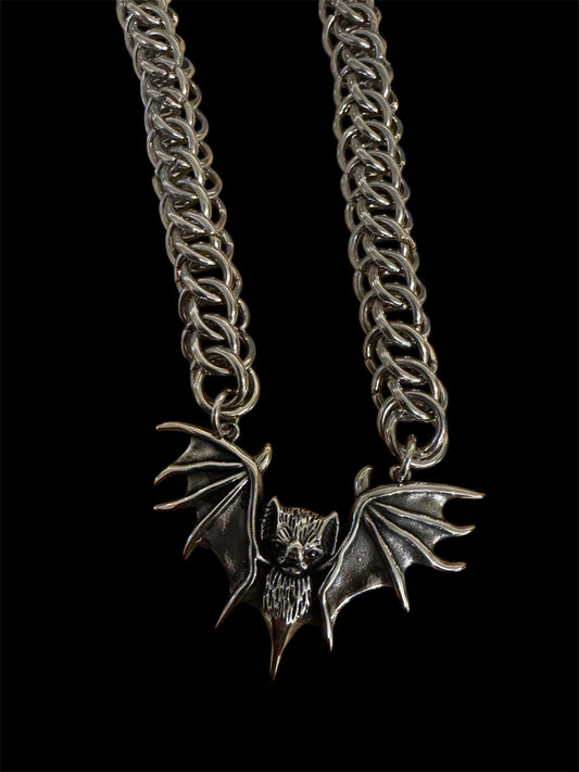 Bat necklace, gothic necklace, chainmaille