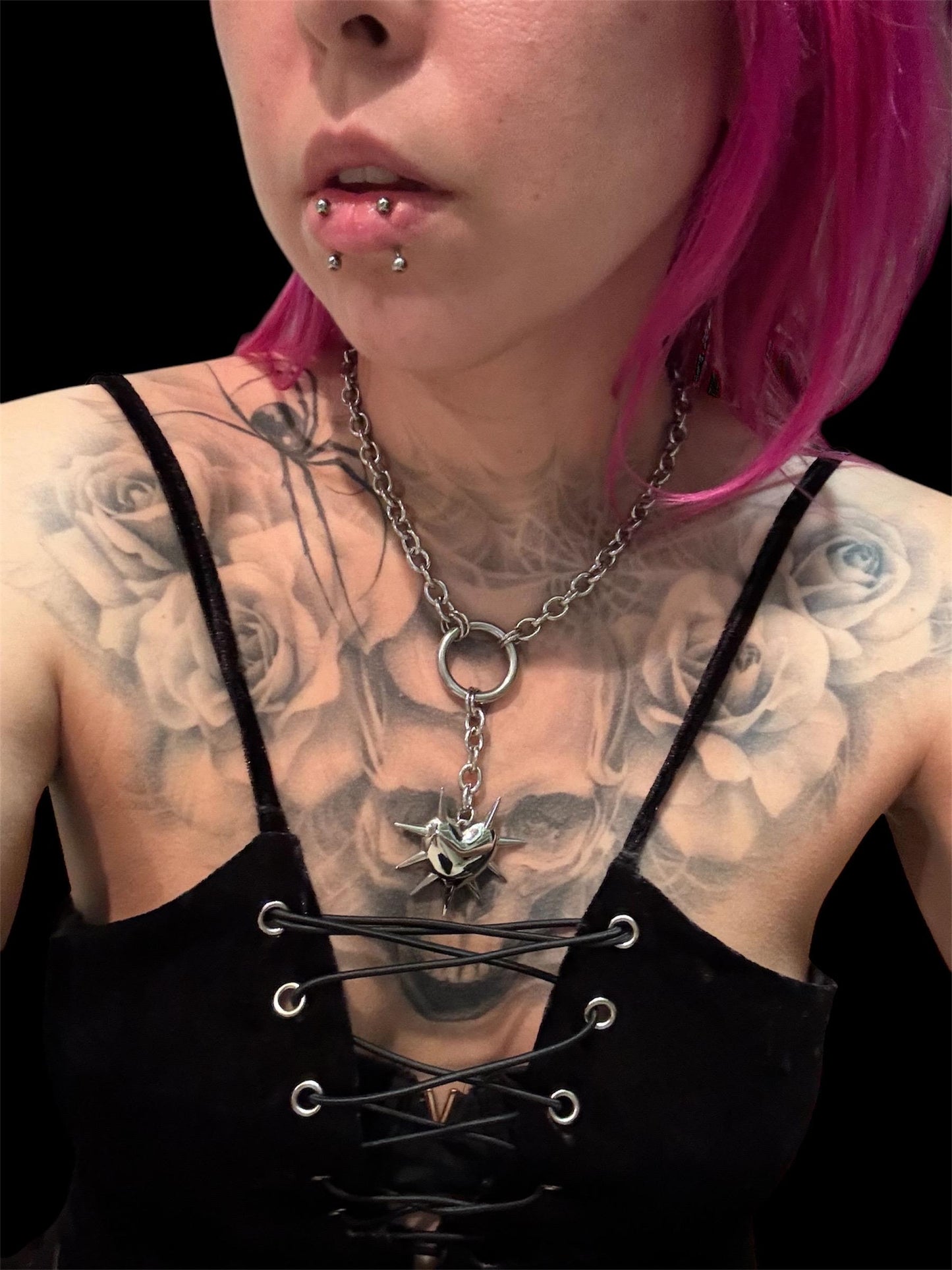 Side spiked Heart flail necklace