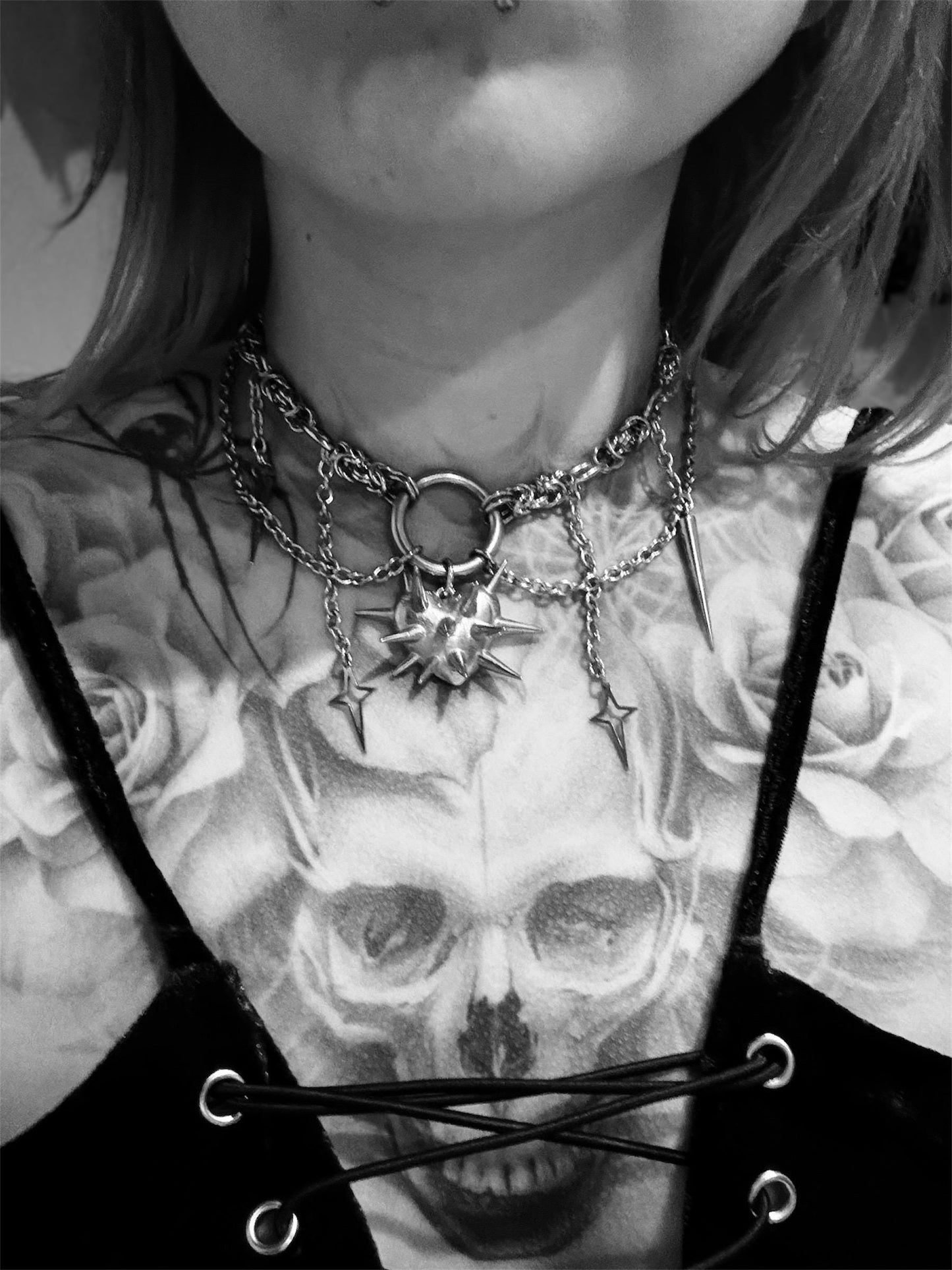 Spiked chainmail Byzantine heart necklace