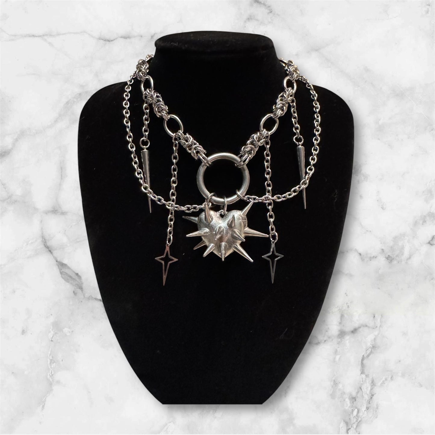 Spiked chainmail Byzantine heart necklace