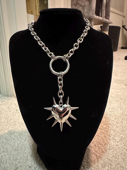 Side spiked Heart flail necklace