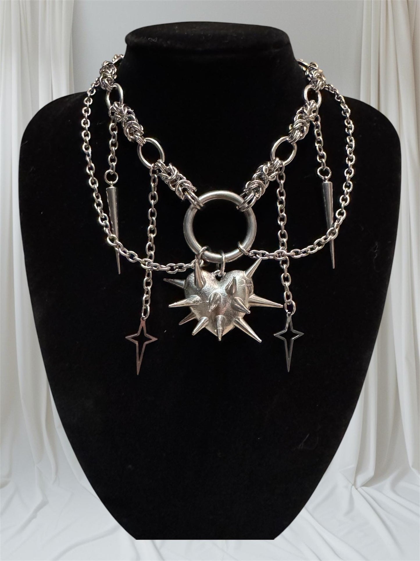 Spiked chainmail Byzantine heart necklace