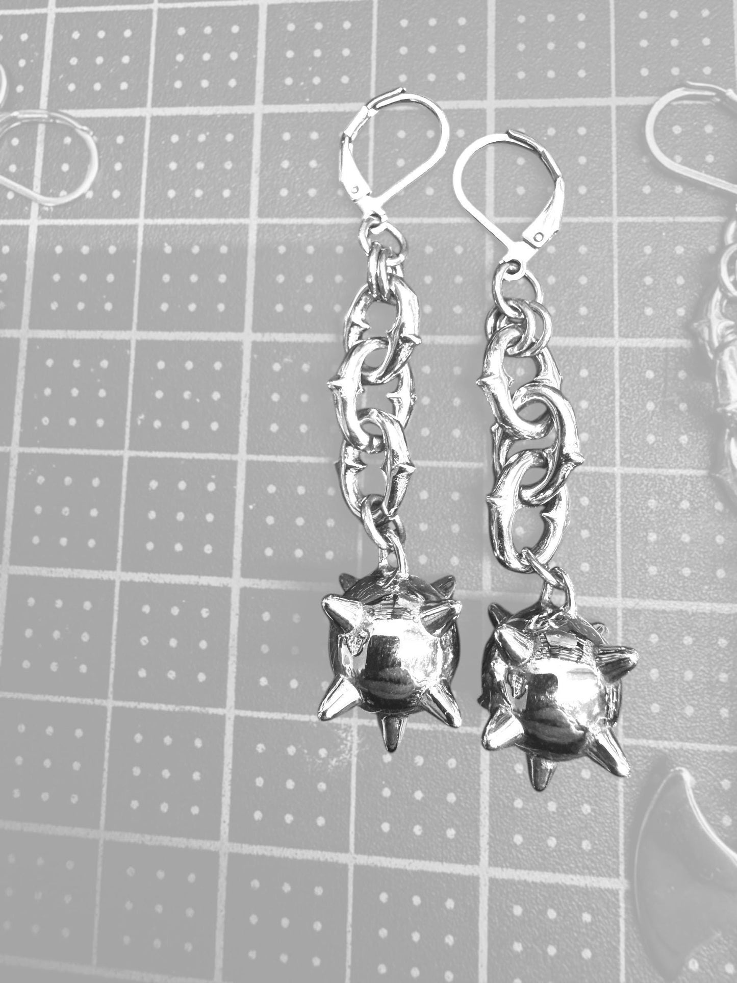 Flail, dagger, axe earrings