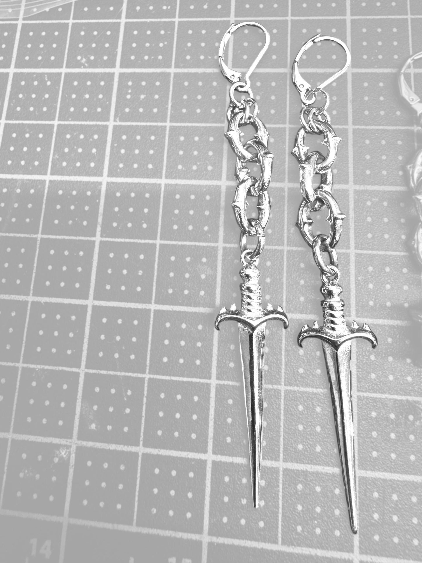 Flail, dagger, axe earrings