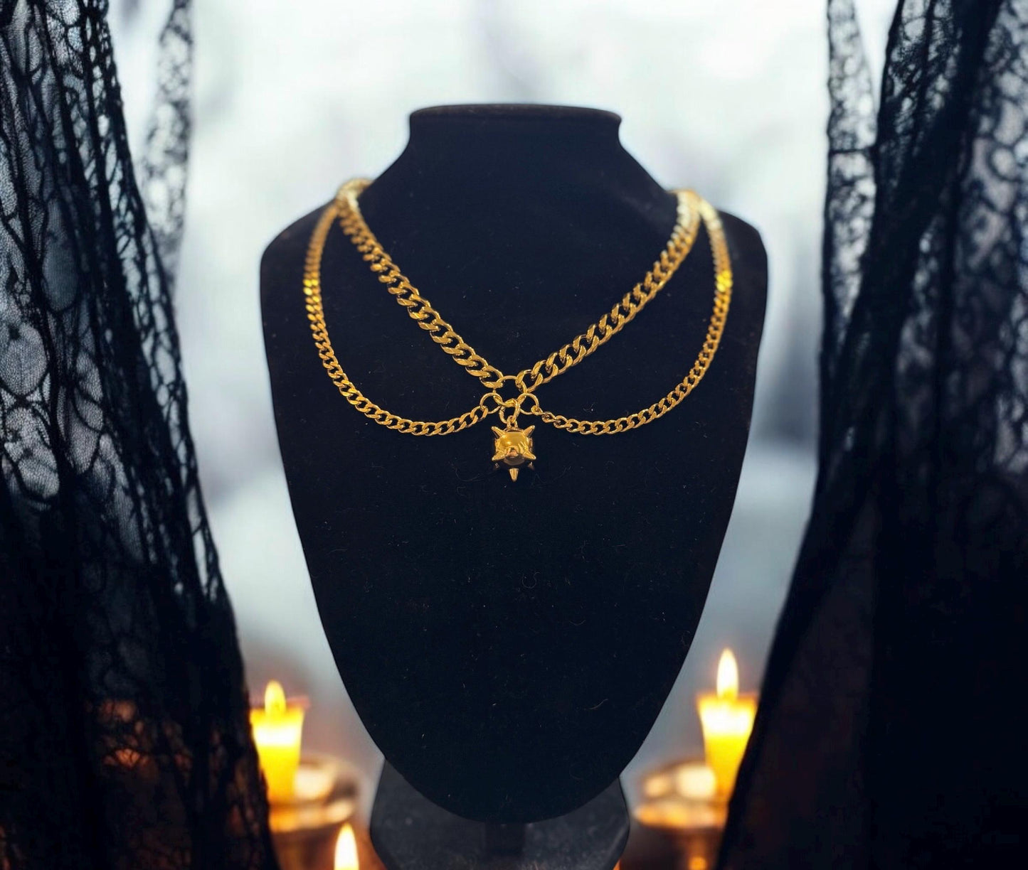 Gold flail drop chain