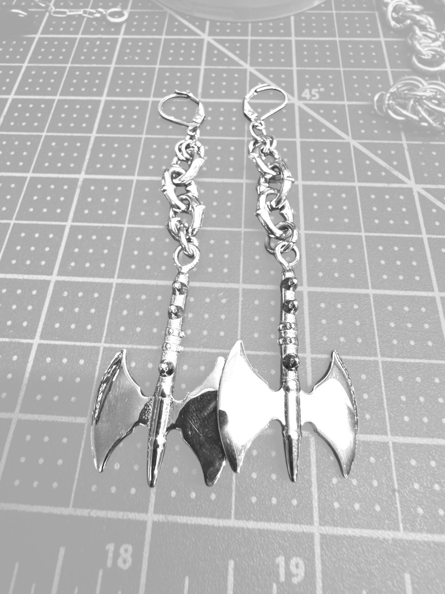 Flail, dagger, axe earrings