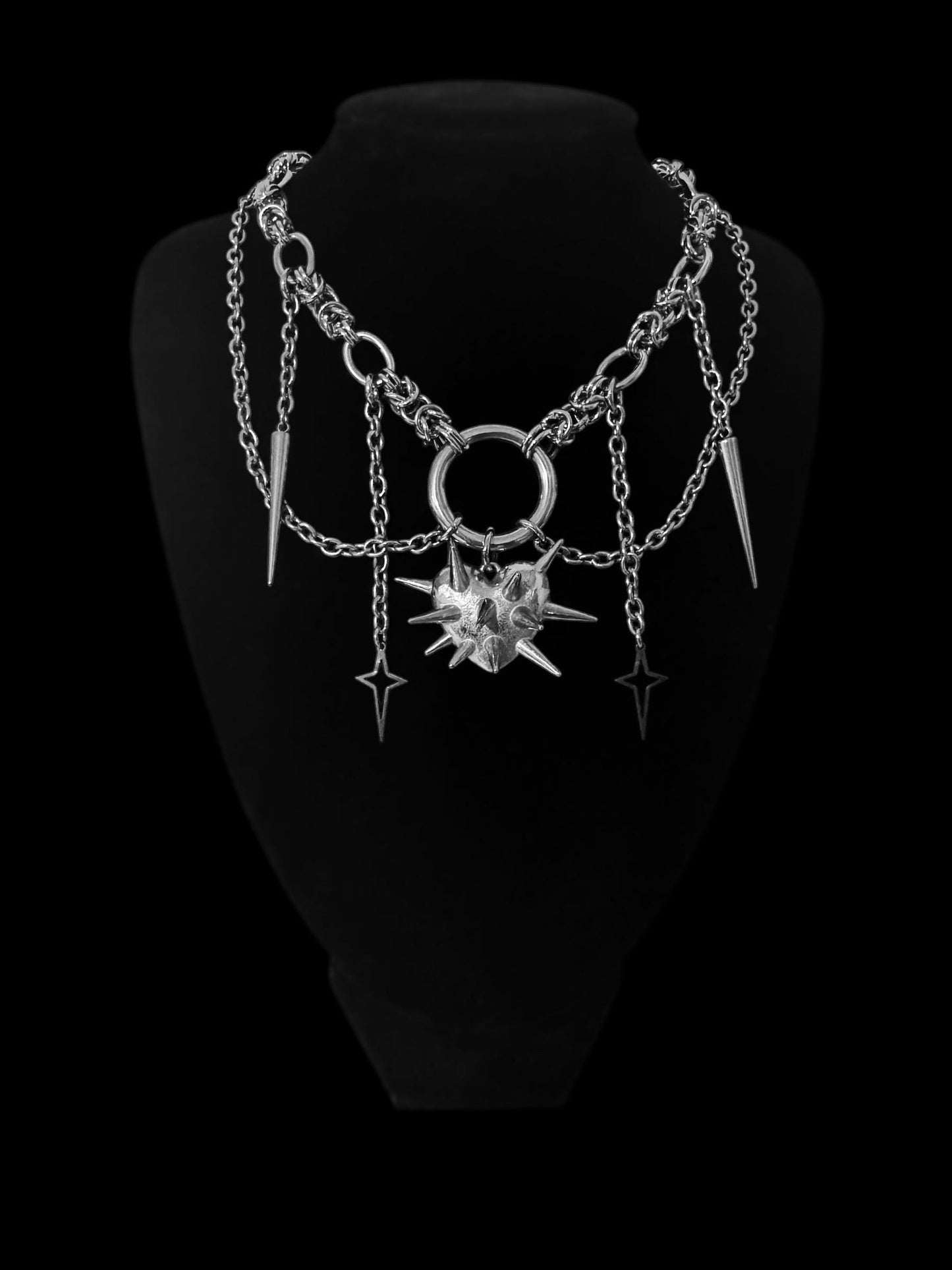 Spiked chainmail Byzantine heart necklace