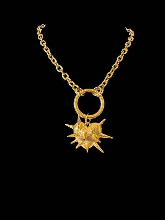 Gold Spikey Heart flail necklace