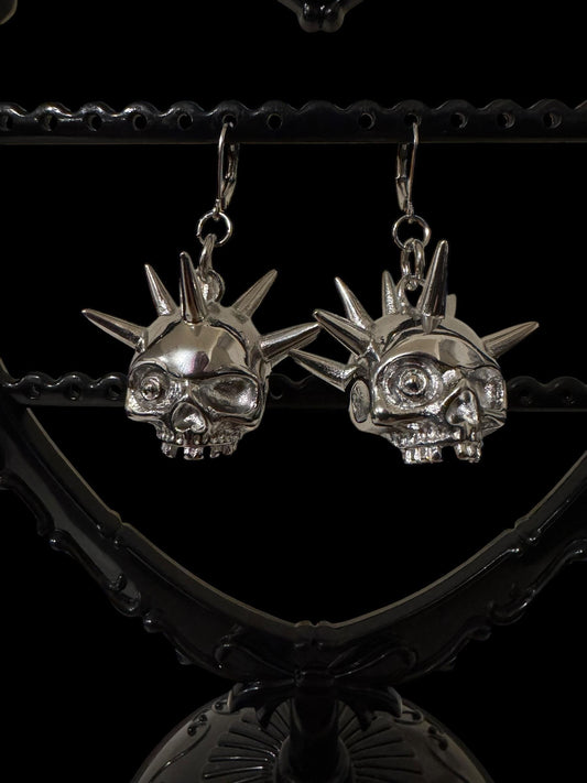 Spiked skull flail earrings